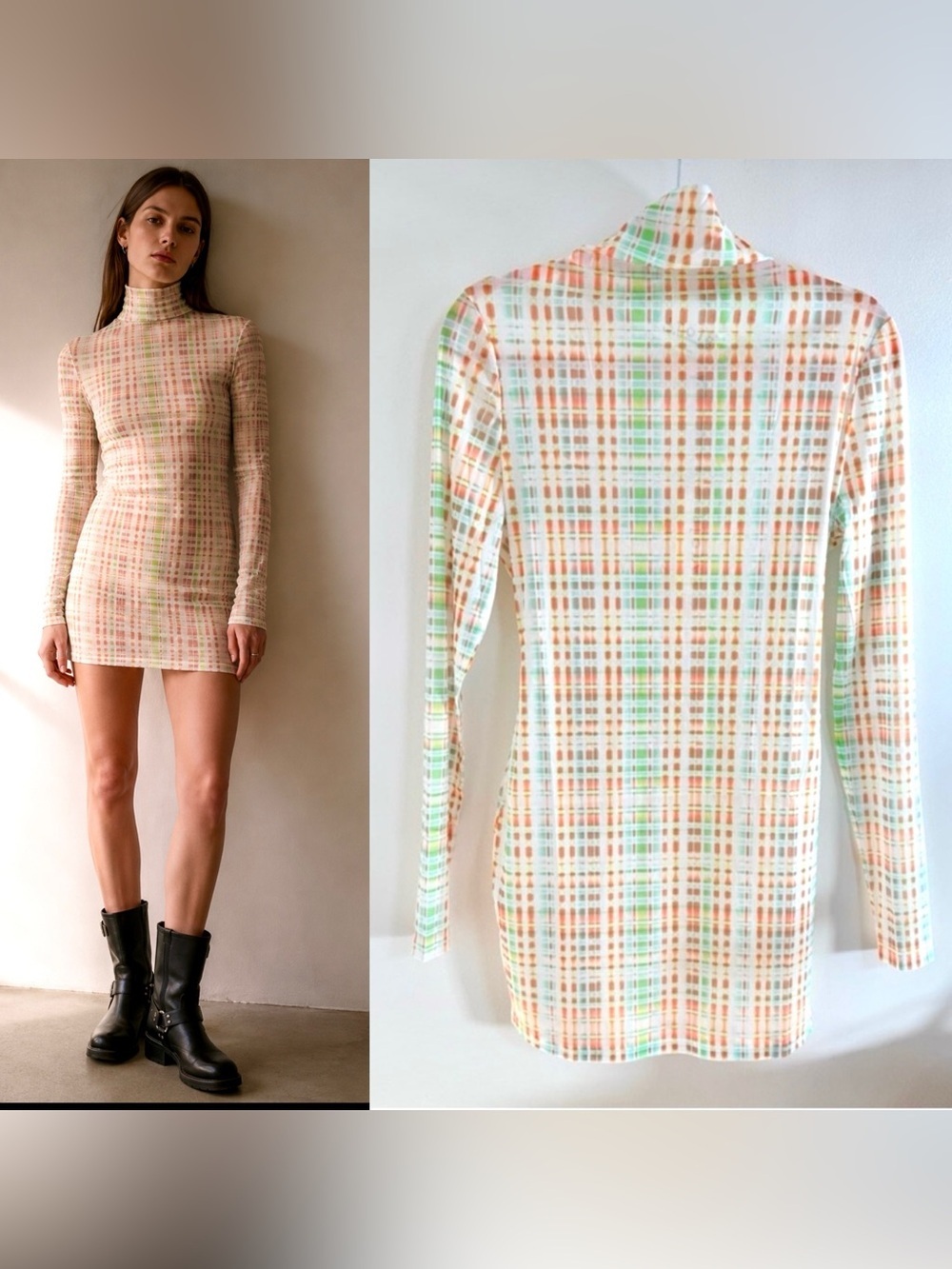 🔥 Atoir Pastel Plaid Long-Sleeve Mesh Mini Dress - Size Medium - New 🔥
